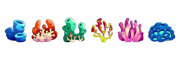 Seaweed and coral cartoon vector illustration set