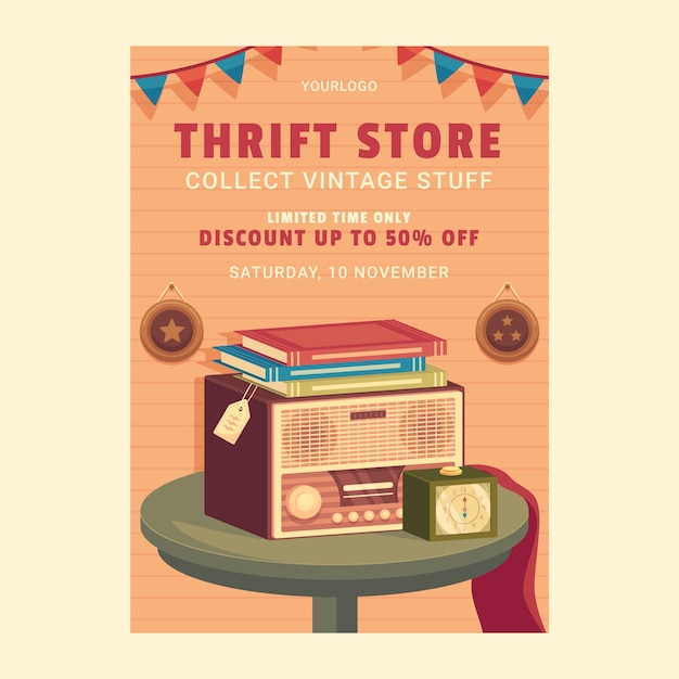 Free vector second hand shop template design