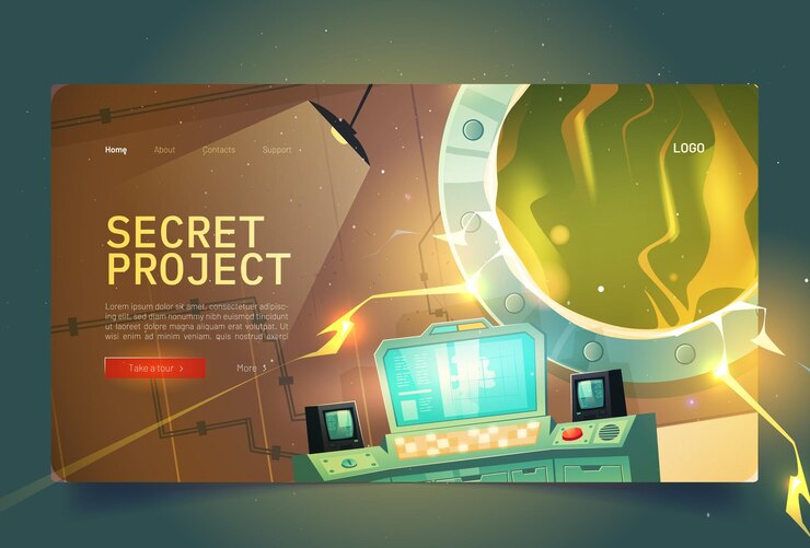 Free Vector secret project cartoon landing scientific bunker