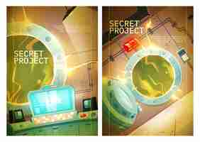 Free vector secret project poster with control panel room