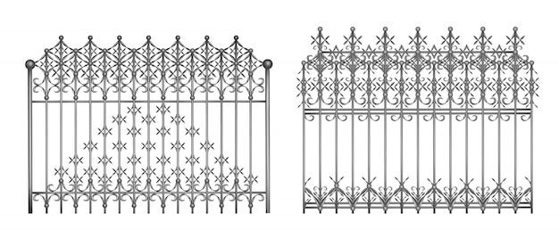 Разделы декоративного кованого ограждения или ворот с элегантным, ретро-орнаментом реалистичным