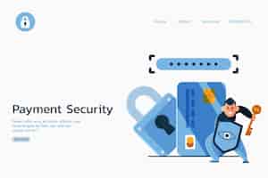 Free vector secure payment against cyber thieves landing page