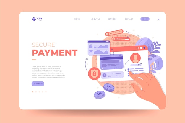 Free vector secure payment landing page template