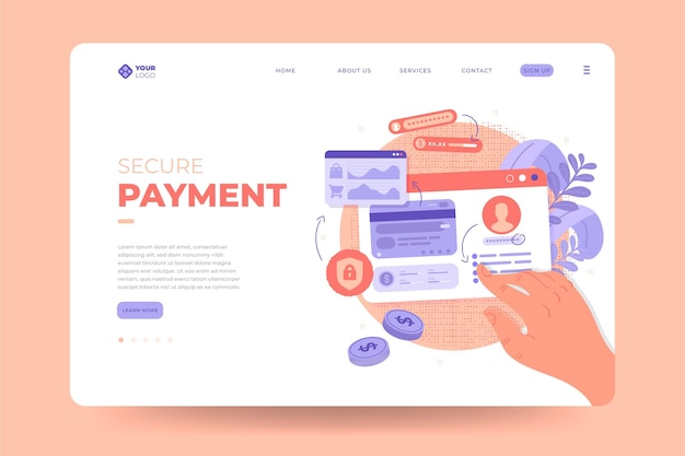 無料ベクター 安全な支払いランディングページテンプレート
