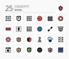 Free vector security 25 line filled icon pack including home security code secure password