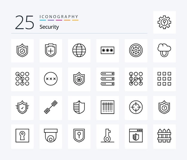 Security 25 line icon pack including locked pin internet password key