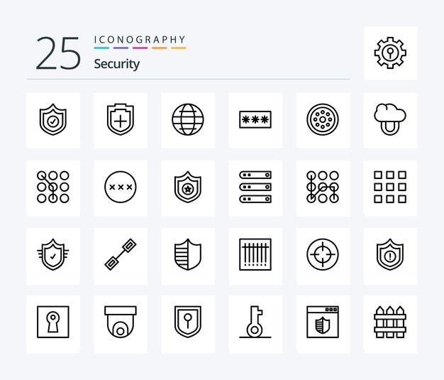 Security 25 Line icon pack including locked pin internet password key