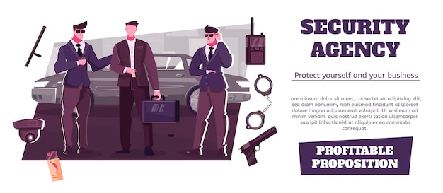 Free vector security agency advertising banner providing profitable proposition for business protect