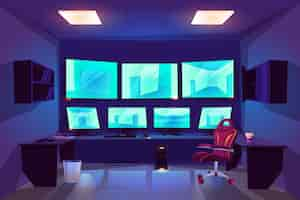 Free vector security control cctv room interior with multiple monitors displaying video from surveillance cameras