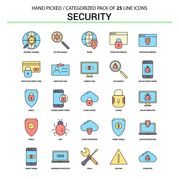 Security Flat Line Icon Set