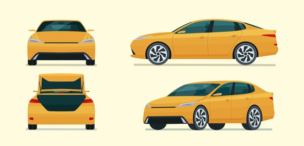 コンパクトcuvカーセットが分離されました 側面図 背面図 正面図の車のcuv フラットスタイルのイラスト プレミアムベクター