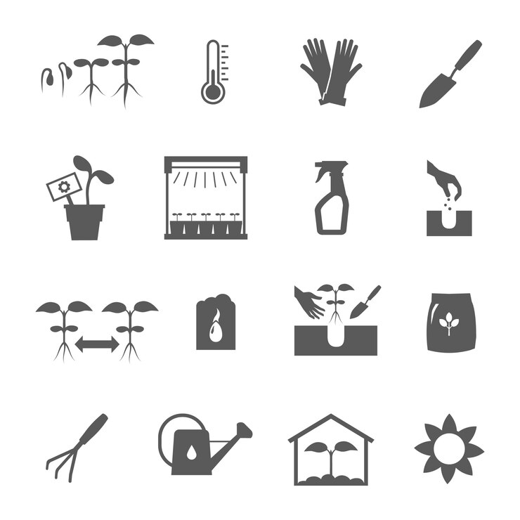 Free Vector seedling black and white icons set flat isolated vector illustration