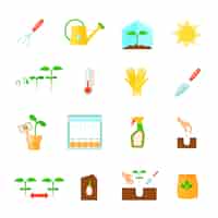 Free vector seedling icons set with equipment symbols flat isolated vector illustration