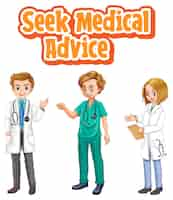 Free vector seek medical advice font in cartoon style with many doctors cartoon character