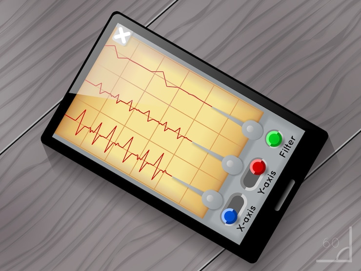 Free Vector seismograph app  user interface. screen and device, earthquake and wave, seismic graph 