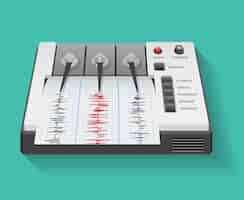 Free vector seismograph machine with graph of seismic and earthquake activity. instrument seismometer, technology graph, vector illustration