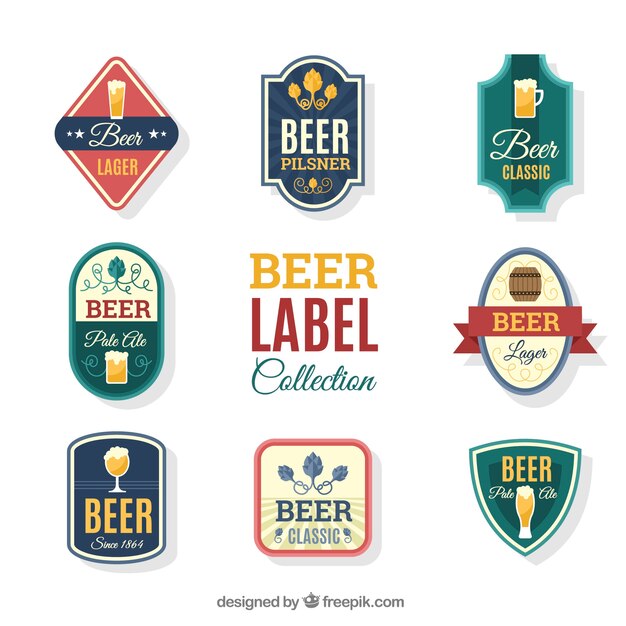 Selection of beer labels in flat design