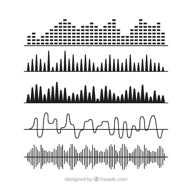 Vettore gratuito selezione di onde sonore nere con disegni diversi