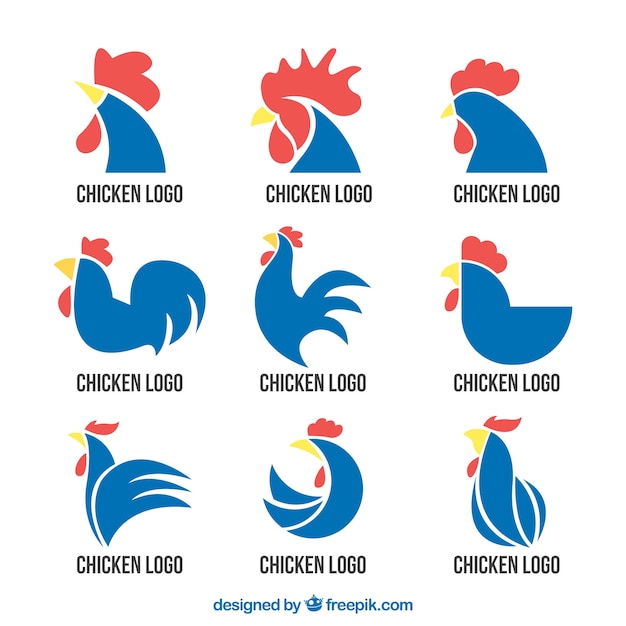 Selection of blue rooster logos