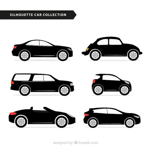 Free vector selection of car silhouettes with color details