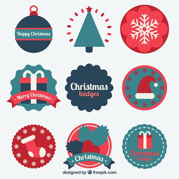 Free vector selection of christmas stickers in vintage style