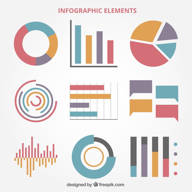 Selection of colorful graphs in flat design for infographics