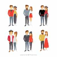 Free vector selection of colorful hipster couples smiling