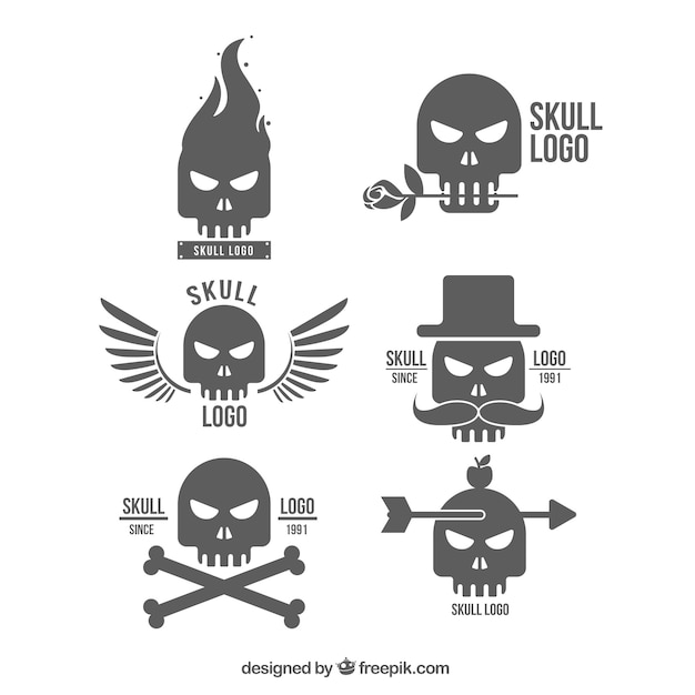 Selection of decorative skull logos with silhouettes