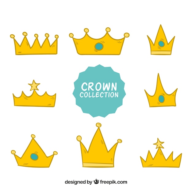 Selection of eight gold crowns in hand-drawn style