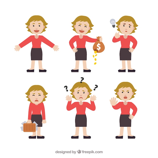 Free vector selection of expressive businesswoman character in flat design