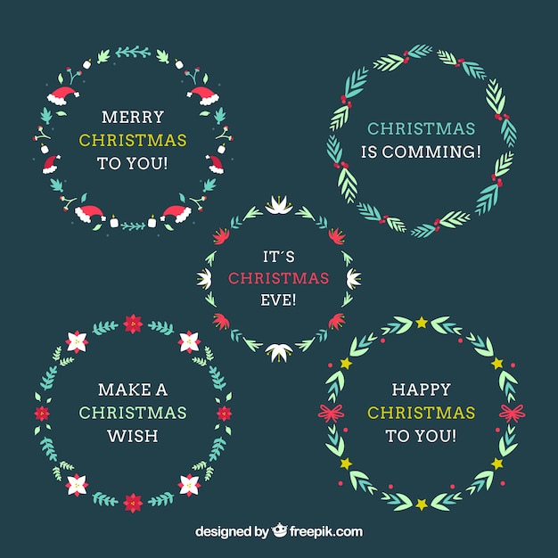 Free vector selection of five fantastic wreaths for christmas