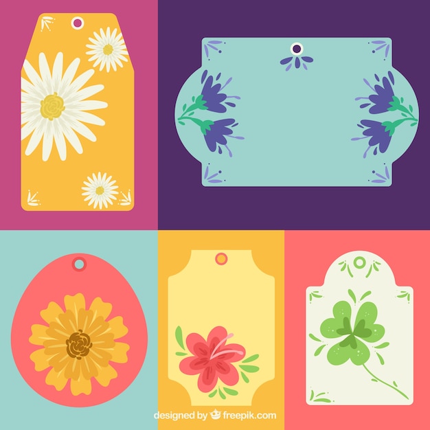 Vettore gratuito selezione di cinque tag floreali con grandi disegni