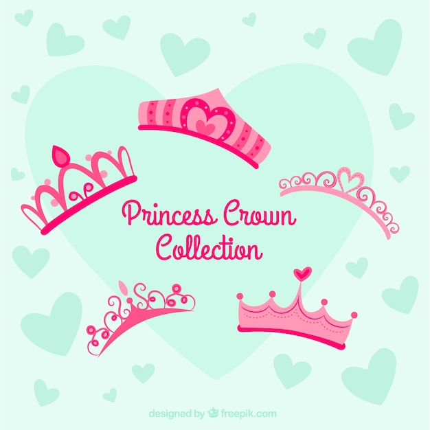Free vector selection of five princess crowns in pink tones