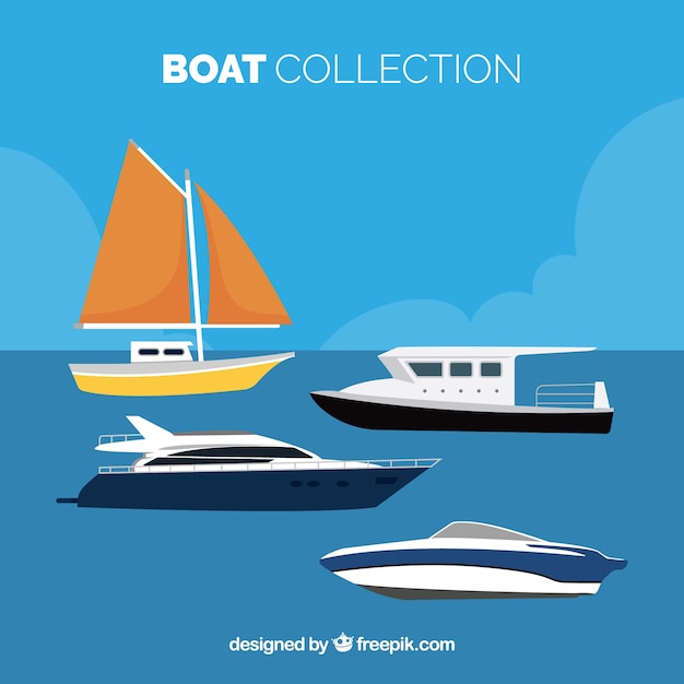 Selection of flat boats with variety of designs