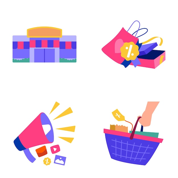 Selection of flat style shopping stickers