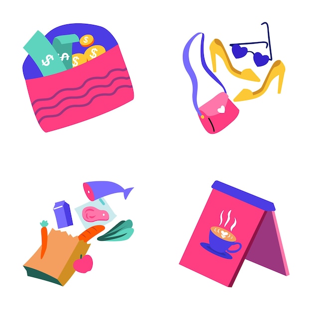 Free vector selection of flat style shopping stickers