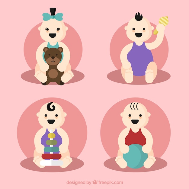 Free vector selection of four babies playing