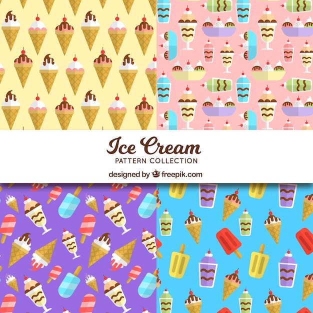 Selection of four colored patterns with flat ice creams