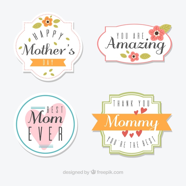 Selezione di badge giorno quattro decorativo della madre