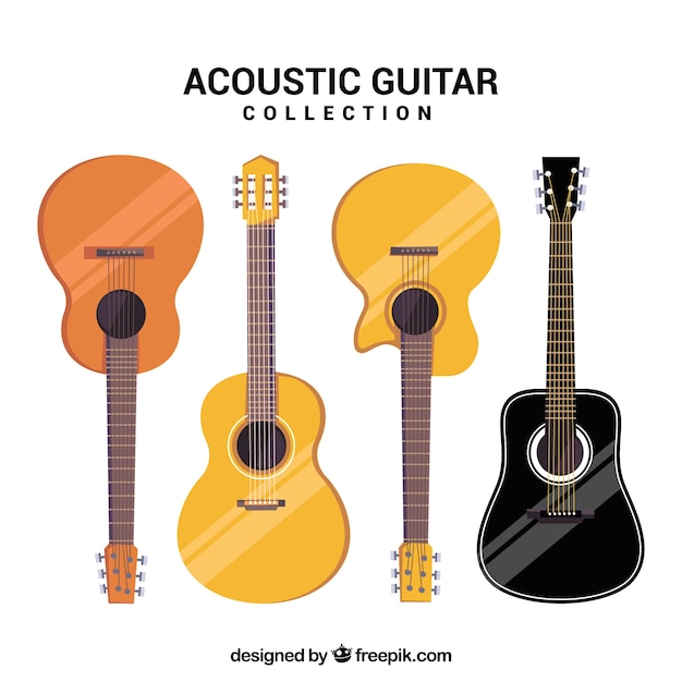 Free vector selection of four flat acoustic guitars