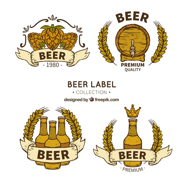 Selection of four hand-drawn beer stickers