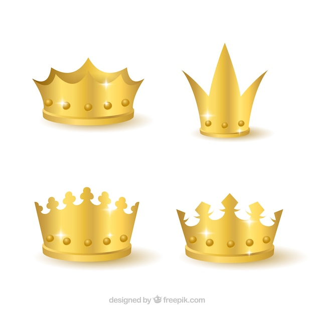 Free vector selection of four realistic gold crowns