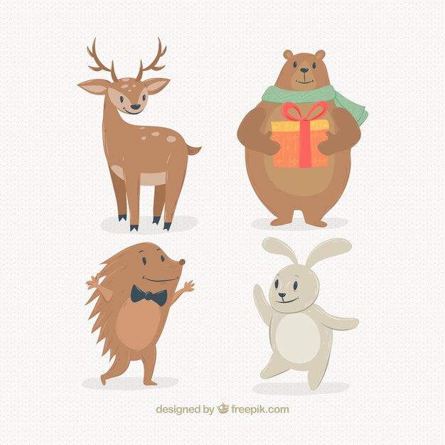 Selection of four smiling forest animals