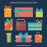 Free vector selection of geometric christmas gifts with decorative bows