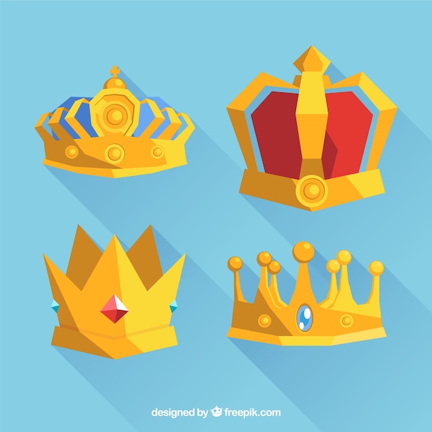 Free vector selection of gold crowns in flat design