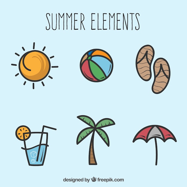 Selection of hand-drawn summer elements