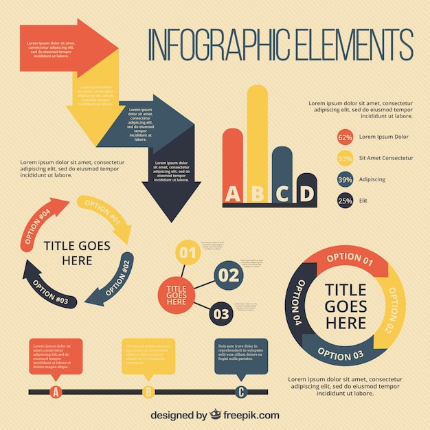 Free vector selection of infographic charts in vintage style