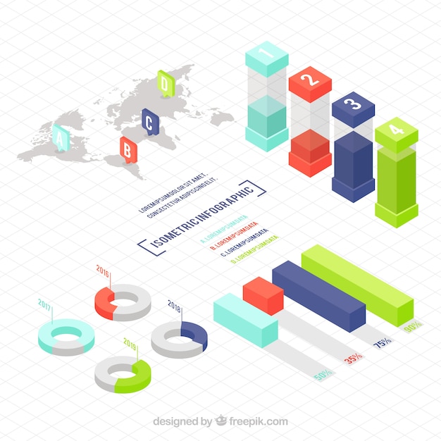Free vector selection of infographics elements in isometric design