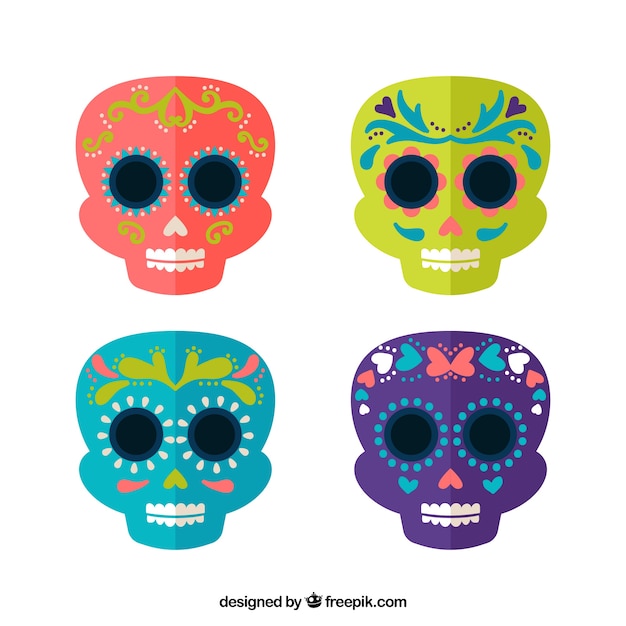 Selection of mexican skulls in flat design