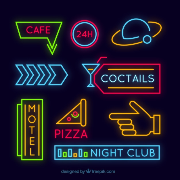 Free vector selection of minimalist neon signs